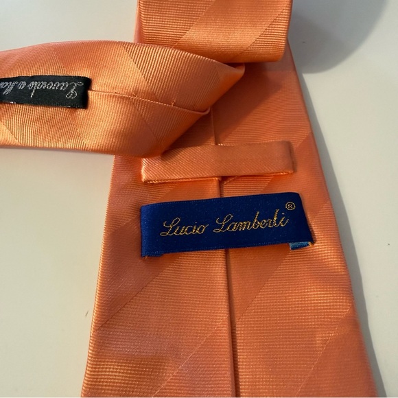 Lucio Lamberti Handmade Repp Tie Shadow Stripe Orange Apricot Wedding Necktie - Picture 2 of 5